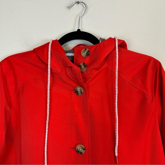 Lands End | Cherry Red Button Front Hooded Lightweight Jacket Size XS Women's - Picture 5 of 6
